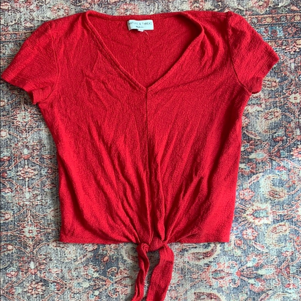 Madewell Red V neck with tie